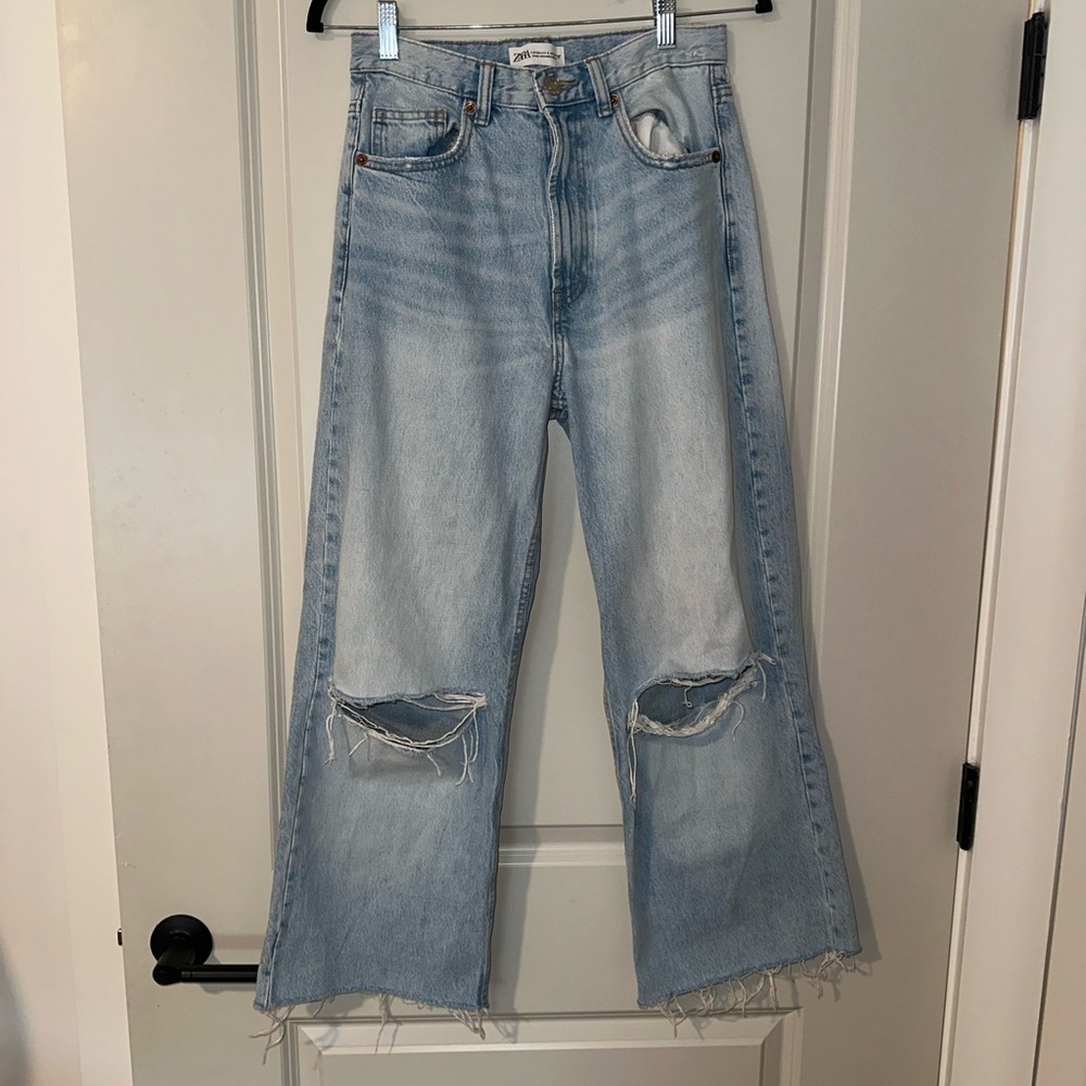 Zara TRF Ripped Wide Leg Jeans